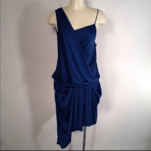 Helmut Lang “Helios” cobalt/teal satin dress NWT